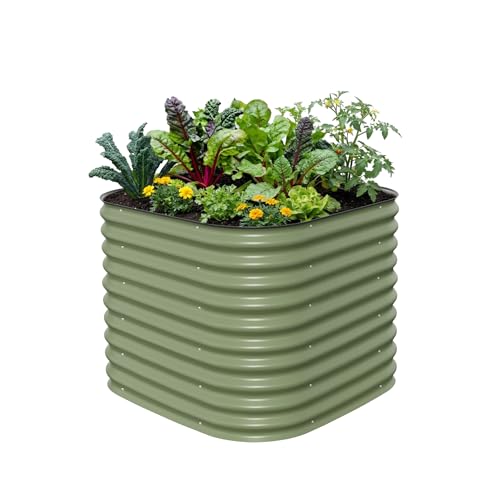 32" Extra Tall Raised Garden Bed Kits, 3.5 x 3.5 x 2.7ft Raised Planter Box Outdoor, 2 x 5 x 2.7ft Deep Root 4 in 1 Modular Metal Raised Beds for Gardening Vegetables Flowers Fruits - Olive Green - color: Olive Green, size: 4IN1 Modular