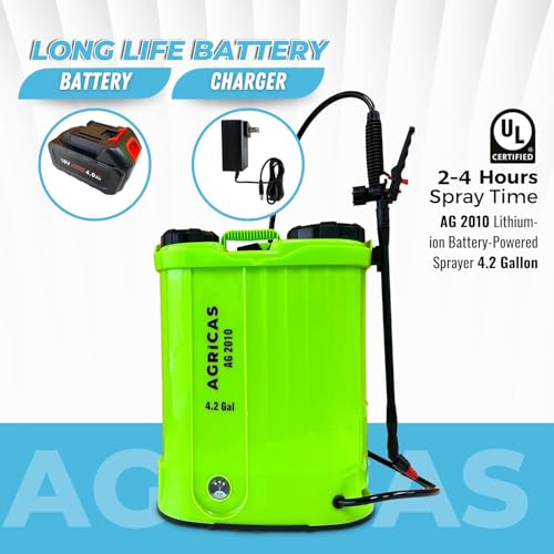 Battery Powered Sprayer 4.2 Gal - 18 V Dual Battery, Adjustable 0-100 PSI Pressure, 7 Nozzles, Telescopic Wand, Charger Included, Electric Sprayer, Lawn & Garden Use - color: Model4-Two Battery-4.2 Gal