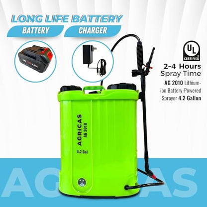 Battery Powered Sprayer 4.2 Gal - 18 V Dual Battery, Adjustable 0-100 PSI Pressure, 7 Nozzles, Telescopic Wand, Charger Included, Electric Sprayer, Lawn & Garden Use - color: Model4-Two Battery-4.2 Gal