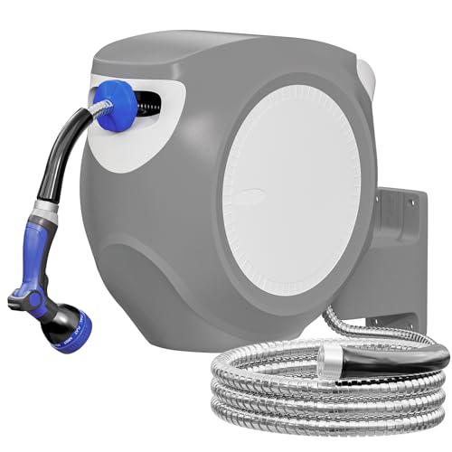 SPECILITE Retractable Garden Water Hose Reel 100 FT, 304 Stainless Steel