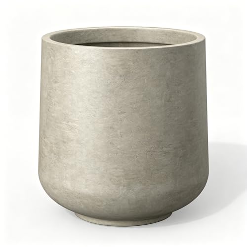 Kante Weathered Concrete Planter 13" Dia All-Weather Round Accent Pot - color: Buff Concrete, size: 11.6" D