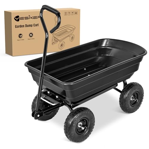 Yesker Garden Carts - 600lbs Dump Wagon with All Terrain Inflatable Wheels for Yard Lawn Farms Gardening - Heavy Duty Utility Outdoor Hauling Wheelbarrow - size: PVC 600Lbs
