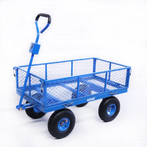 Garden Carts Steel Utility Cart, Wagon Truck 4 Cu Ft Bed, 800 lb Load Capacity, Blue – Heavy-Duty Outdoor Hauling Wagon with Removable Side Panels for Yard, Lawn, Garden or Landscaping - size: 800lb