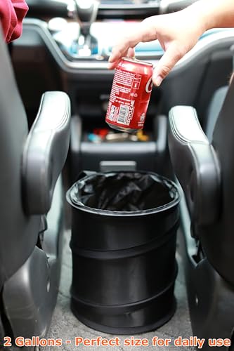 Ginsco 2Packs 2 Gallons New Leakproof Car Trash Can, Compact Trash Can Pop-up Collapsible Hanging Car Trash Bin with Hook and Loop, Waterproof PEVA Liner Open-Top Garbage Can for Cars Home Office - size: 2 Gallons