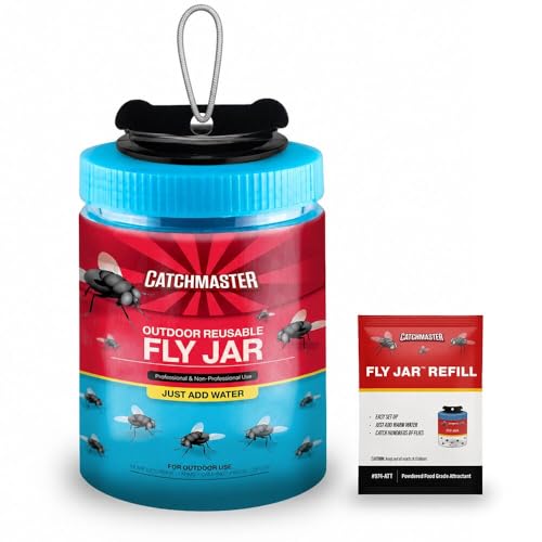 Catchmaster Reusable Outdoor Fly Trap, 6 Hanging Blue Jars with Bait