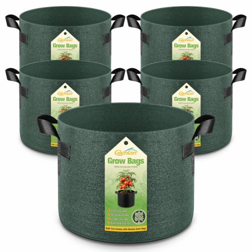 5-Pack 10 Gallon Grow Bags, Thickened Nonwoven Fabric Plant Pots with Handles, Heavy Duty 300G Garden Pots for Vegetables, Flowers and Fruit - color: Green, size: 10 Gallon