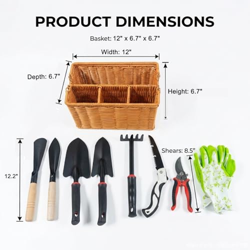 Garden Tools Set, 9 Pieces, Brown - color: brown