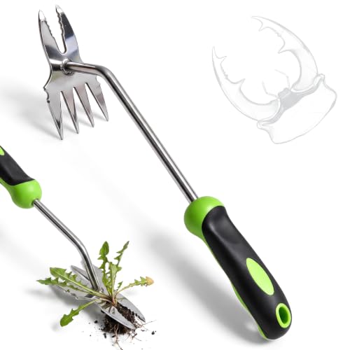 Heavy-Duty Garden Weed Pulling Tool, Deep Rooted Handheld Weed Control Tool, Stainless Steel Manual Dandelion Root Remover with Ergonomic Anti-Slip Handle for Lawn & Yard, 1 Pack