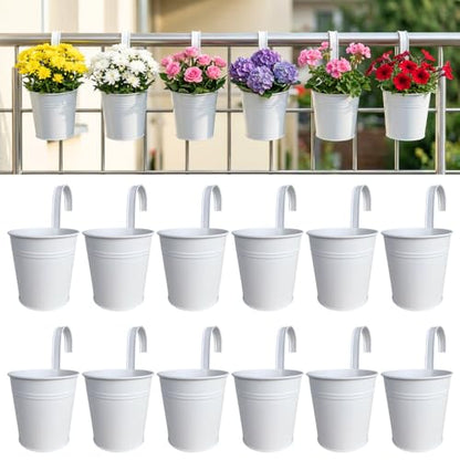 LaLaGreen Round Rail Planter (6 in, 12 Pack) White Metal Iron Flower Pots - size: 6" x 12 Pack (White)