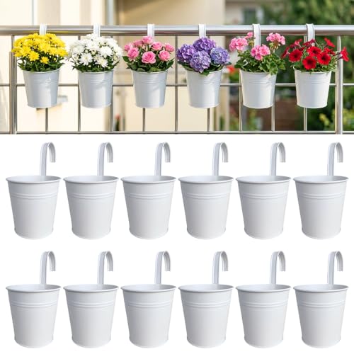 LaLaGreen Round Rail Planter (6 in, 12 Pack) White Metal Iron Flower Pots - size: 6" x 12 Pack (White)