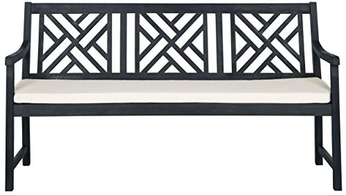 Safavieh PAT6738K Outdoor Collection Bradbury Grey 3 Seat Bench, Dark Slate Gray/Beige - color: Dark Slate Gray / Beige