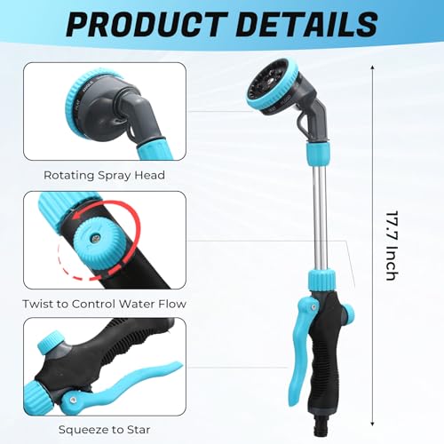 Hushee 2 Pack Garden Hose Watering Wand, 17.7 In Metal Wand, Blue - color: Blue