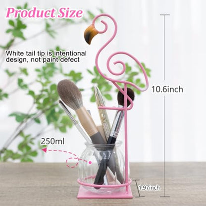 Tabletop Pink Flamingo Planter Propagation Station, Glass Vase Metal Stand - color: Pink Flamingo