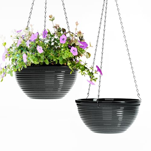 10 Inch Hanging Planters for Indoor/Outdoor Plants, Glazed Hanging Baskets - color: Black, size: 10inch