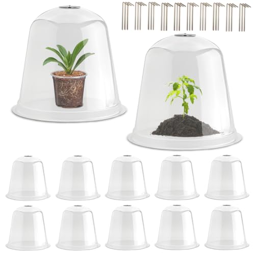 13 Inch Humidity Domes Garden Cloches for Plant Protection, Plant Covers Freeze Protection, Protectors from Animals, Garden Clear Plant Cover with Ventilation Holes 10 Pack - size: 13" D × 12" H 10P