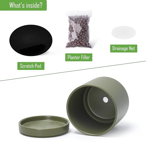 D'vine Dev 2-Pack Ceramic Pots with Saucers, Olive, 6.5 in, 94-V-C-J - color: Olive, size: 6 Inch