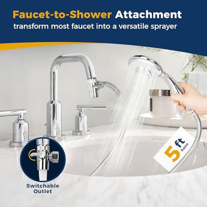 KLLEYNA Shower Head Hose Attachment for Sink/Tub Faucet - ON/OFF Jets Sprayer for Dog Wash/Bathtub Cleaning/Baby Bath/Hair Rinse, Tap Extender Water Nozzle for Bathroom Kitchen Utility Garden Basement - color: Silver A