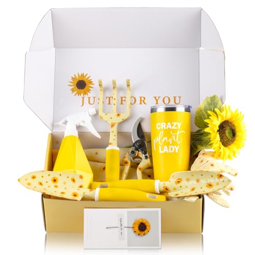 Sunflower Gardening Gifts for Women, Garden Tool Set, Heavy Duty Gardening Hand Tools with Garden Tool Bag,Yellow