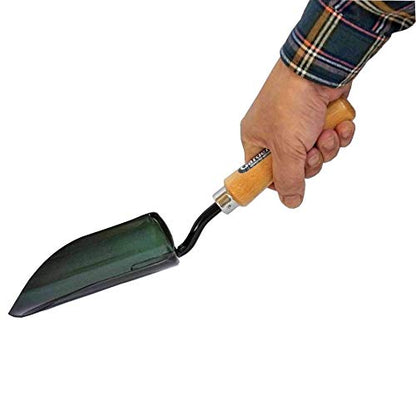 Garden Helper Large Garden Trowel Hand Tool, Hand Shovel for Planting and Transplanting, Heavy Duty Japanese Steel Blade, Wood Handle, Made in Japan - style: Wide Trowel