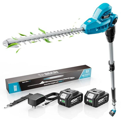 SEESII 20V Pole Hedge Trimmer Cordless, 8.5 FT Reach, Dual 4.0Ah Batteries - color: Sky Blue