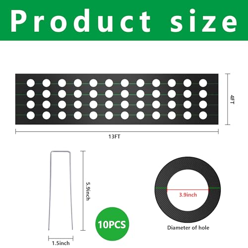 CODREE 2 Pcs Heavy-Duty Garden Weed Barrier - 13 x 4 Ft Landscape Fabric with Planting Holes - Weed Control Gardening Mat with 12 Ground Nails - color: 2pcs-4x13ft