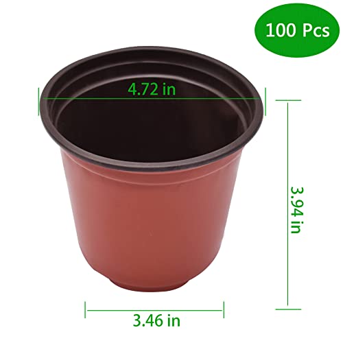 HOSTIC 4.7 Inch Nursery Pot Seedling Pot Plant Container Seed Starting Pots Multipurpose Plastic Pots 100 Packs - size: 4.7 Inch