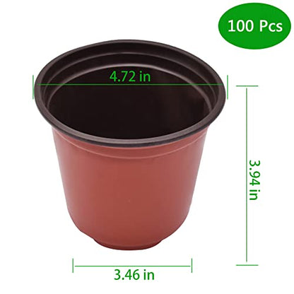 HOSTIC 4.7 Inch Nursery Pot Seedling Pot Plant Container Seed Starting Pots Multipurpose Plastic Pots 100 Packs - size: 4.7 Inch