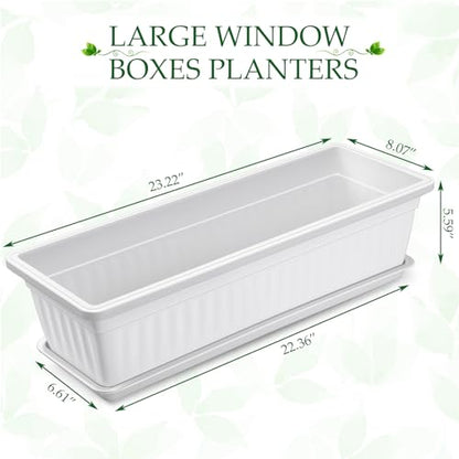 FillTouch 6 Pack Window Flower Box Planter White Rectangle Planter, 23 Inch - size: 23 Inch