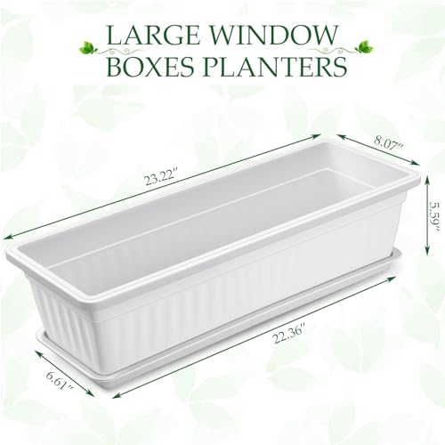 FillTouch 6 Pack Window Flower Box Planter White Rectangle Planter, 23 Inch - size: 23 Inch