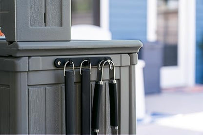 Suncast Patio Plastic Storage and Prep Station with Decorative Wicker Pattern and Multi Wall Panels for Patio, Garden, and Lawn Use, Stoney Gray