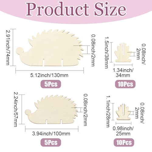 Ipotkitt 10pcs Hedgehog Wood Slices with Display Stands 2 Sizes Unfinished Natural Wooden Cutouts for Home Holiday Decor Thanksgiving Party Favors DIY Crafts - color: Hedgehog Wood Slices_10pcs