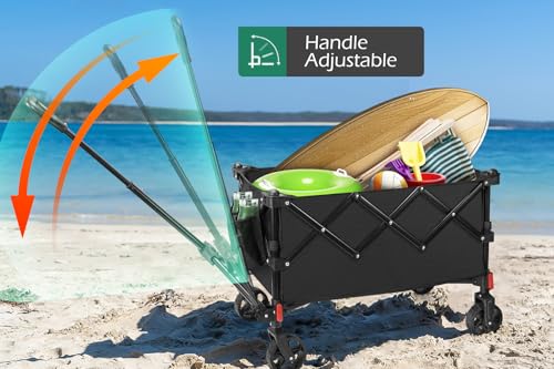 Leonyo 220Lbs Foldable Grocery Wagon Cart with Wheels for Camping, Black - color: Black