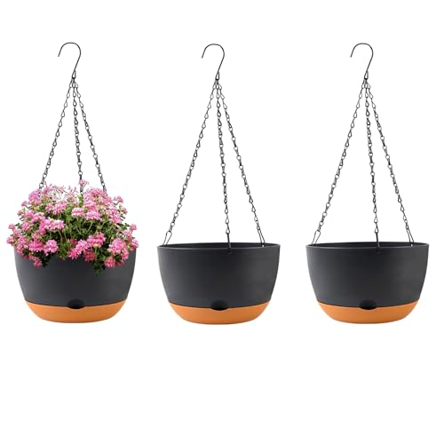 KPUVX 10 Inch Hanging Baskets, 3 Pack, Black - color: Black, size: 10 inch