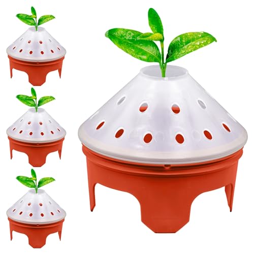 Outdoor Germination and Grow Kit with Greenhouse Domes - Direct Water and nutrients to Roots, Protect Seeds and Seedlings, 4 Sets, Red, Made in The USA - color: Red