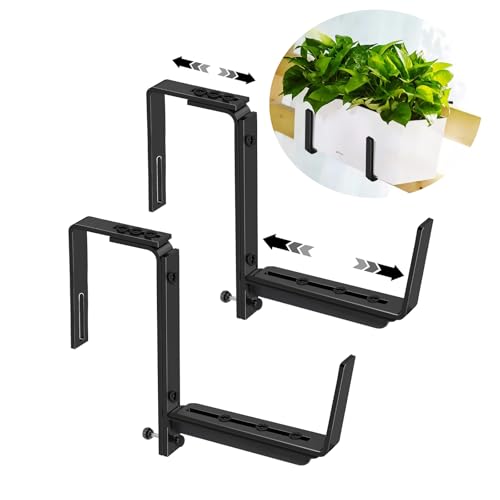 Window Box Brackets, Adjustable Hanging Railing Planter Box Brackets - size: 2 Pack