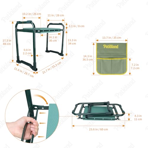 Garden Kneeler and Seat, Gardening Workseat with Tool Pouch - color: Green-modle a