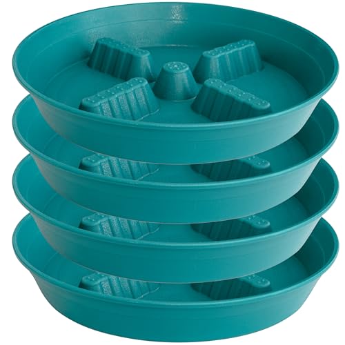 4 Pack Plant Saucer 10 inch, 8 12 14 17 inch, Plant Stand Plastic Plant Saucers for Indoors Outdoor, Heavy Duty Flower Plant Risers for Inside Pots, Pot Saucers for Plants, Grow Bags Saucers - color: Forest_Blue, size: 10"-4 Pack