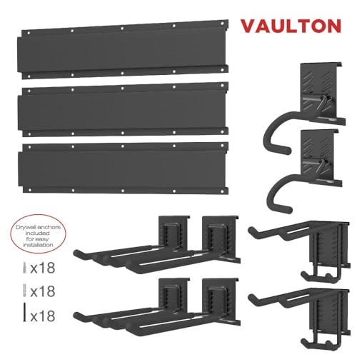 VAULTON 48" Garage Wall Organizer, Metal Slot Tool Rack, 3 Rails 8 Hooks - size: 11-Piece Set (3 Rails, 8 Hooks)