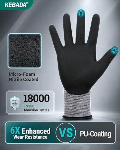 Kebada W2 Touchscreen Safety Work Gloves for Men & Women, 1 Pair - color: Storm Grey (1 Pairs), size: Large