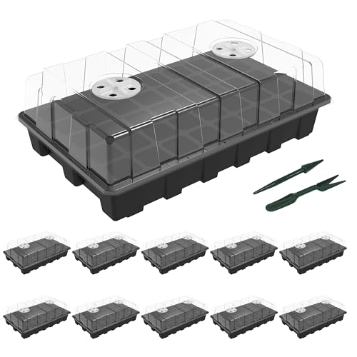 Gardzen 10-Set Garden Propagator Set, Seed Tray Kits with 400-Cell, Seed Starter Tray with Dome and Base 15" x 9" (40-Cell Per Tray) - size: 40-Cell Black 10-Pack