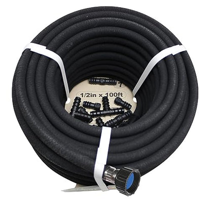 Soaker Hose 100ft - 1/2 Round Rubber Garden Soaker Hoses Kit, Heavy Duty Irrigation Drip Hose, Water Seeper Soaking Hose for Gardens, Flower Beds And Lawn Yard - size: 100FT by 1/2"