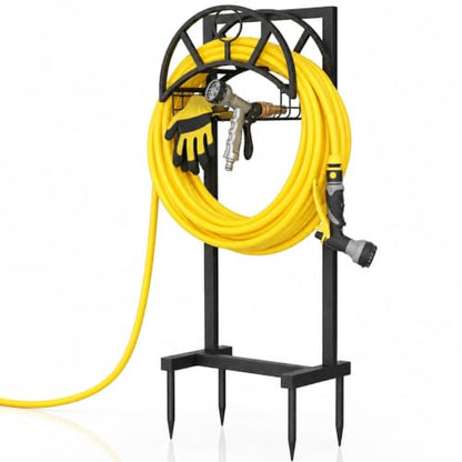 Garden Hose Holder with Basket & 4-Spike Base