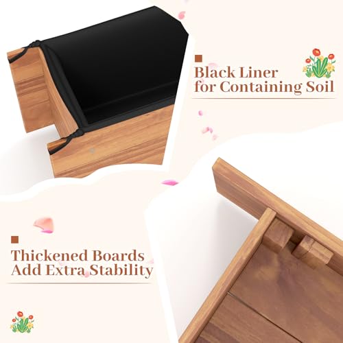HAPPYGRILL Wooden Raised Garden Bed with 4 Drainage Holes, Black Liner - size: 36" x 7" x 6.5"