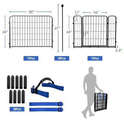 ADAVIN 24 in(H) Garden Fence with Gate, 8 Panels Total 19.7 Ft(L), Heavy Duty Iron Metal Animal Barrier Fence, Dog Fence Outdoor for Yard, Temporary Fencing, No Dig Garden Border Fencing - size: 8panels-24in(H)×19.7ft(L)