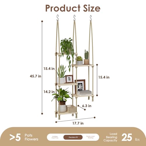 Bamworld Hanging Shelves Plant Hanger Indoor Window Plant Shelves - size: 5Tier