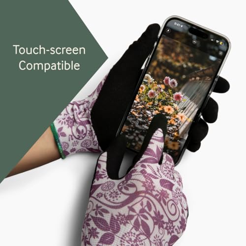 Garden Gloves 6-pack Womens Ladies Lightweight Floral Gloves with Nitrile Grip for Gardening Landscaping Weeding Work Gloves - size: Large