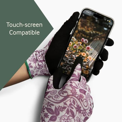 Garden Gloves 6-pack Womens Ladies Lightweight Floral Gloves with Nitrile Grip for Gardening Landscaping Weeding Work Gloves - size: Large
