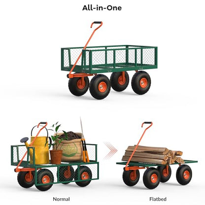 Hipicute 500 LBS Garden Cart Steel, 3 in 1 Heavy-Duty Folding Utility Wagon with Removable Sides, 180° Rotating Handle & 10 inch Tires for Outdoor, Farm, Yard, Lawn and Garden - size: 500 LBS