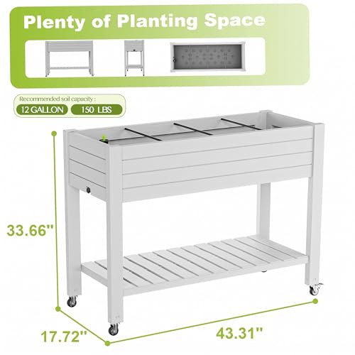 Elevated Raised Garden Bed with Wheels,Outdoor Large Resin Patio Planter Box Stand Divisible with Drain Plug,Water Monitor for Plants Vegetables Flowers Fruits(Ashen) - color: Ashen, size: 43.31*17.72*33.66