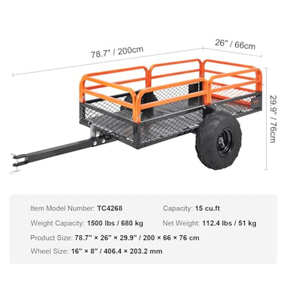 VEVOR ATV UTV Trailer Tow Behind Dump Cart - color: Orange+black